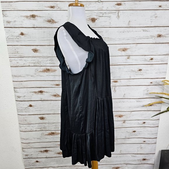 Intimately Free People Sz M Want Your Love Black Mini Dress Smocked Tie Back - Picture 8 of 11